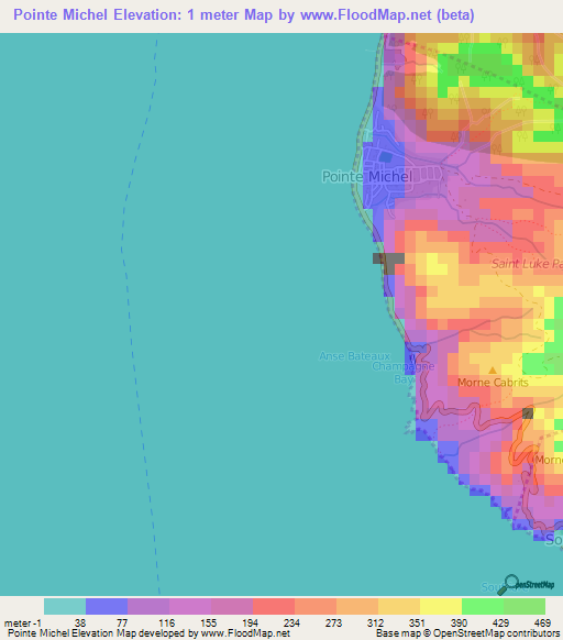 Pointe Michel,Dominica Elevation Map
