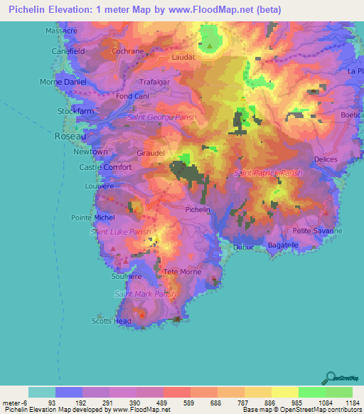 Pichelin,Dominica Elevation Map