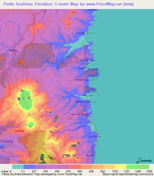 Petite Soufriere,Dominica Elevation Map