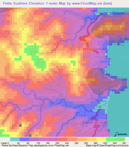 Petite Soufriere,Dominica Elevation Map