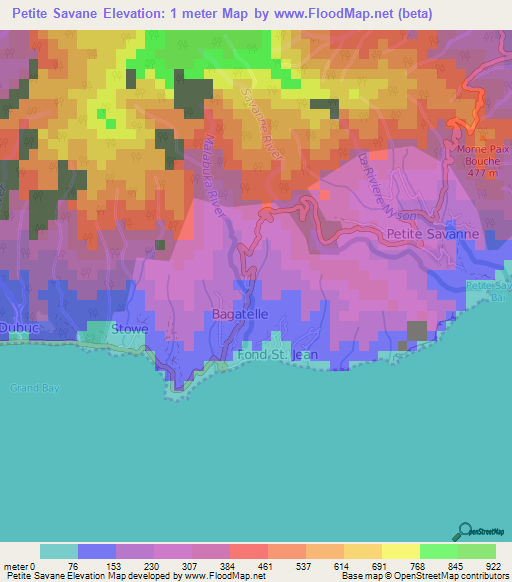 Petite Savane,Dominica Elevation Map