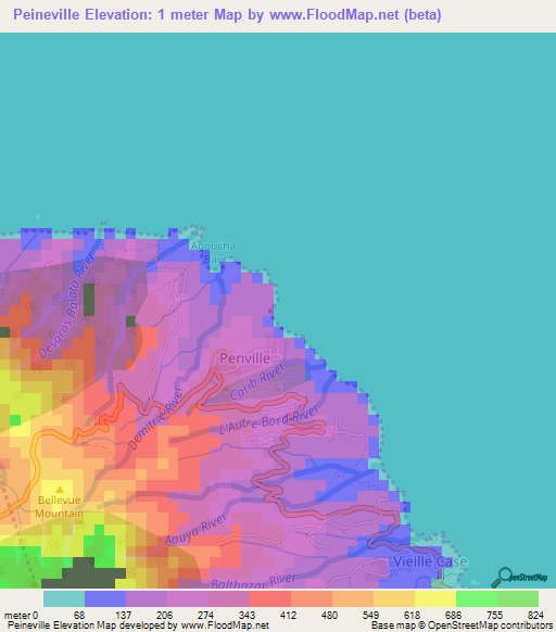 Peineville,Dominica Elevation Map
