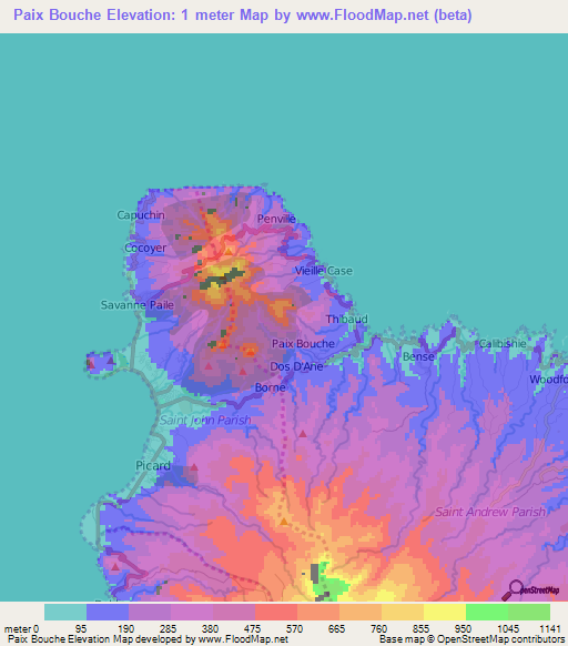 Paix Bouche,Dominica Elevation Map