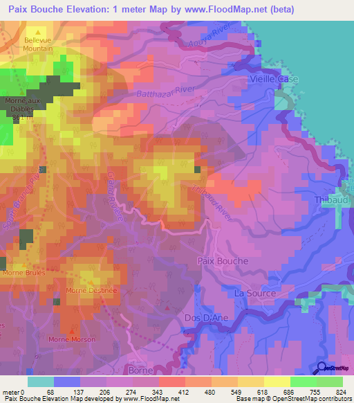 Paix Bouche,Dominica Elevation Map