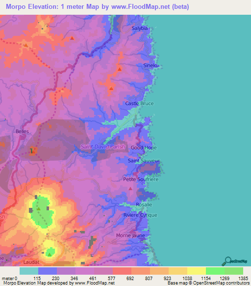 Morpo,Dominica Elevation Map