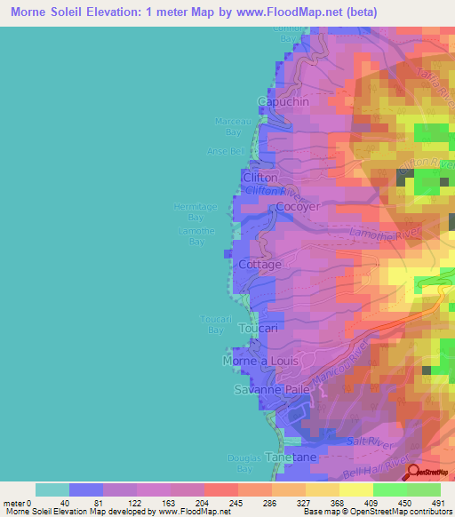 Morne Soleil,Dominica Elevation Map