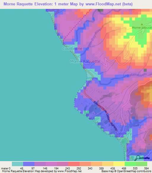 Morne Raquette,Dominica Elevation Map