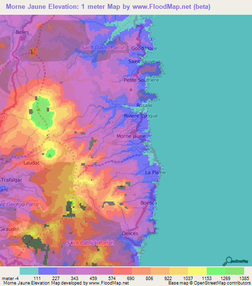 Morne Jaune,Dominica Elevation Map