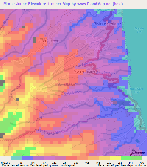 Morne Jaune,Dominica Elevation Map