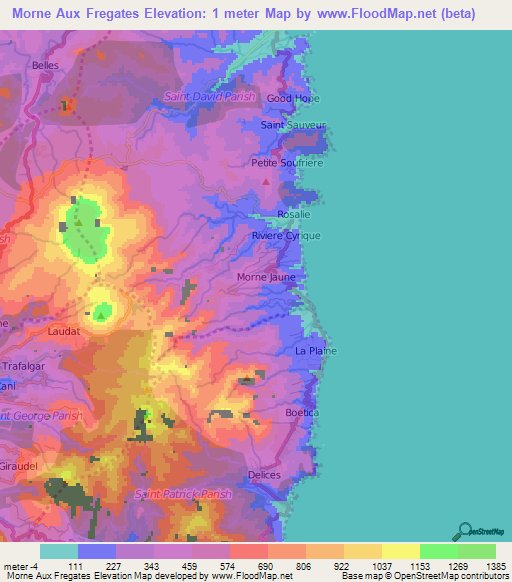 Morne Aux Fregates,Dominica Elevation Map
