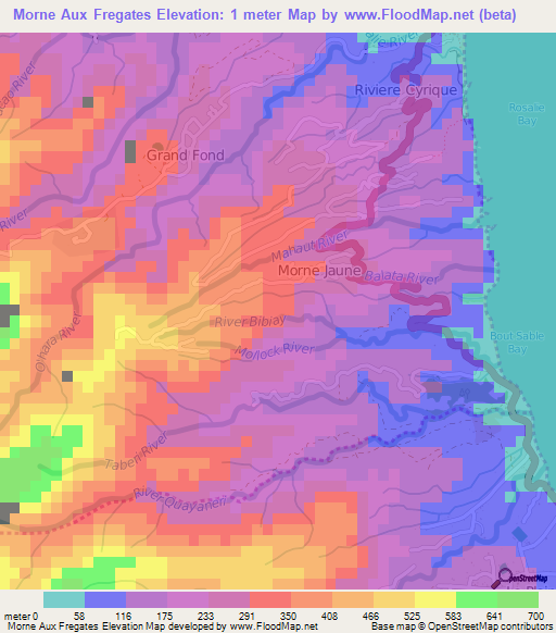 Morne Aux Fregates,Dominica Elevation Map