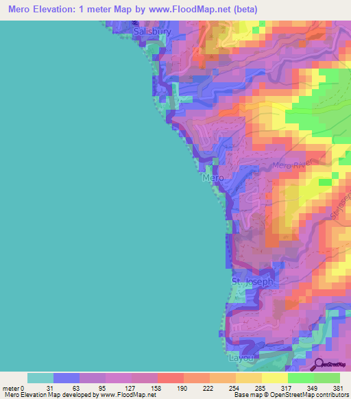 Mero,Dominica Elevation Map