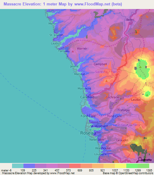 Massacre,Dominica Elevation Map