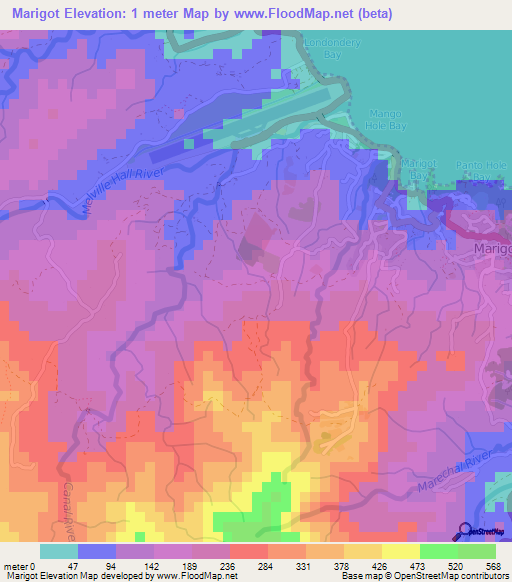 Marigot,Dominica Elevation Map