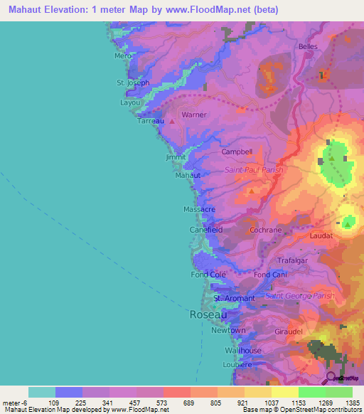Mahaut,Dominica Elevation Map