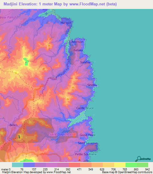 Madjini,Dominica Elevation Map
