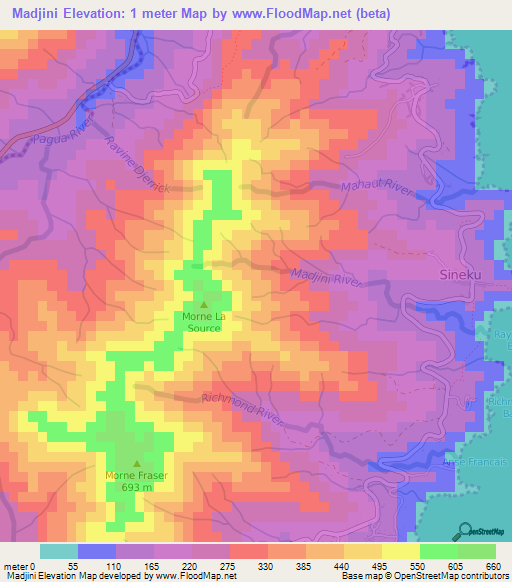 Madjini,Dominica Elevation Map