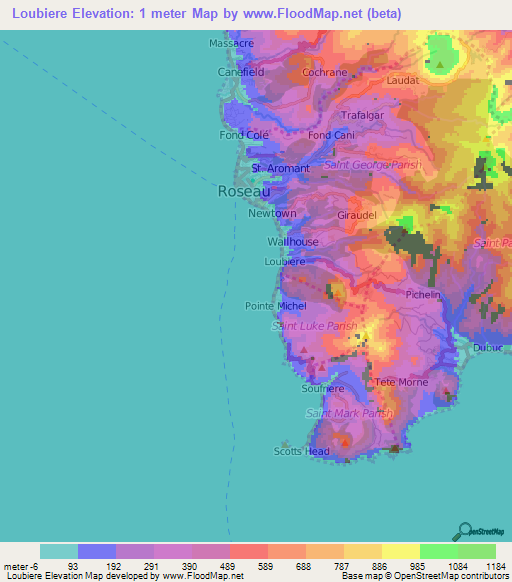 Loubiere,Dominica Elevation Map