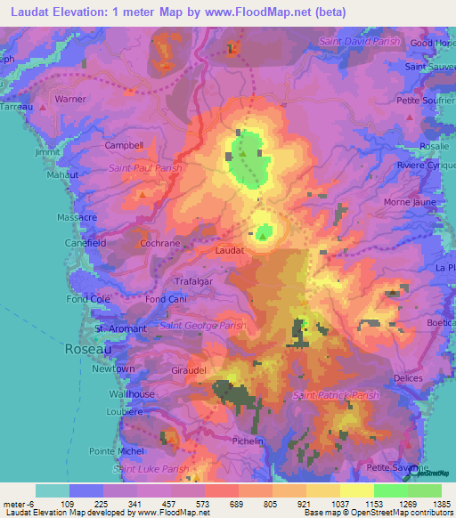 Laudat,Dominica Elevation Map