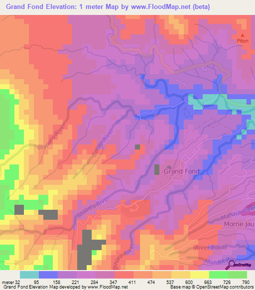 Grand Fond,Dominica Elevation Map