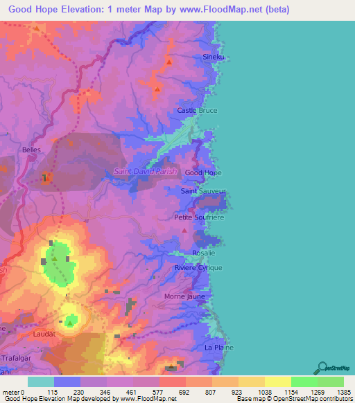 Good Hope,Dominica Elevation Map