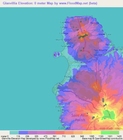 Glanvillia,Dominica Elevation Map