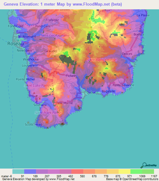 Geneva,Dominica Elevation Map