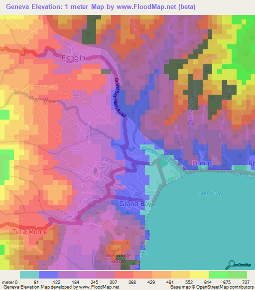 Geneva,Dominica Elevation Map