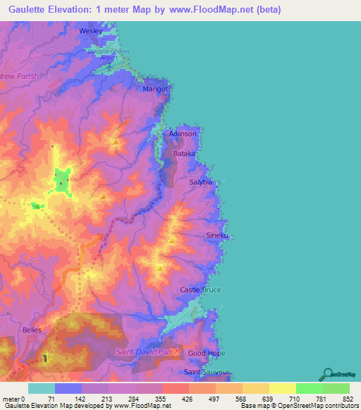 Gaulette,Dominica Elevation Map