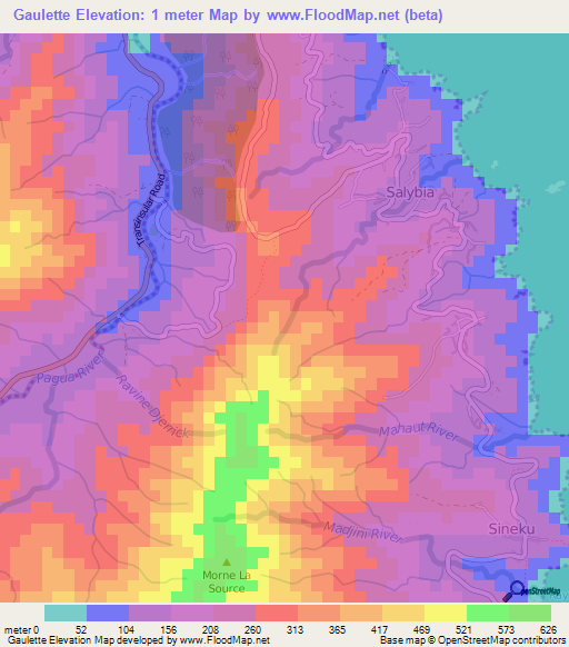Gaulette,Dominica Elevation Map
