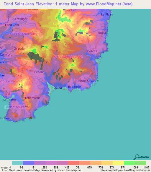 Fond Saint Jean,Dominica Elevation Map