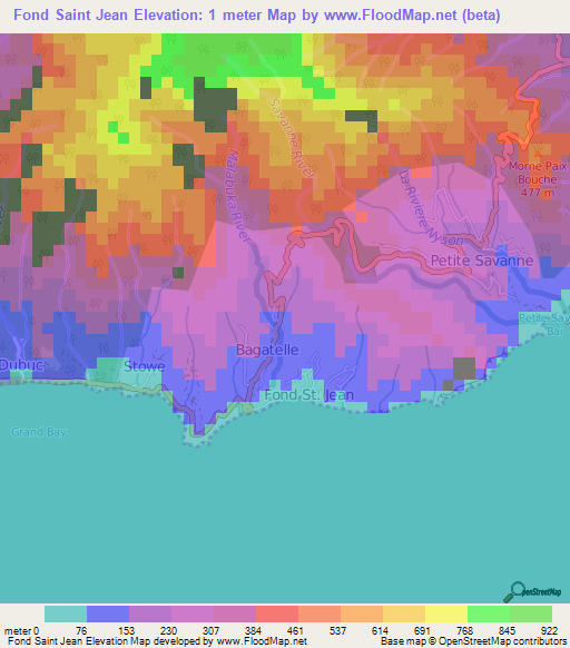 Fond Saint Jean,Dominica Elevation Map