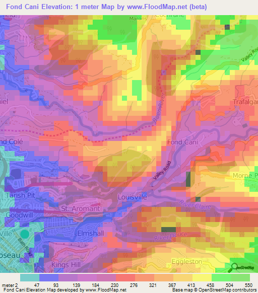 Fond Cani,Dominica Elevation Map