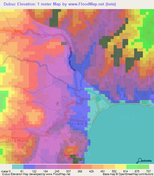 Dubuc,Dominica Elevation Map