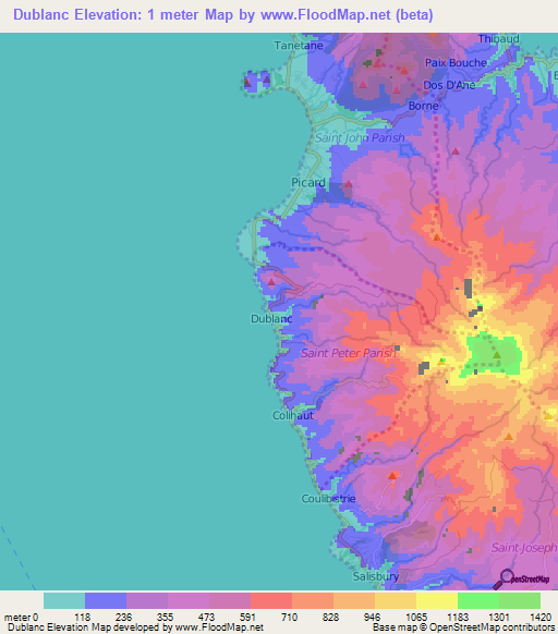 Dublanc,Dominica Elevation Map