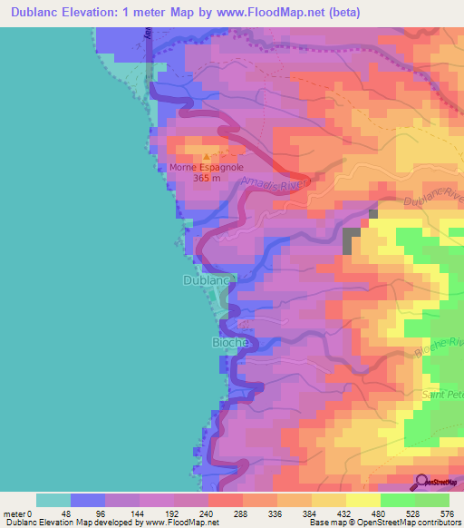 Dublanc,Dominica Elevation Map