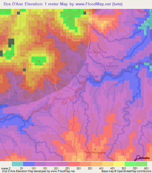 Dos D'Ane,Dominica Elevation Map