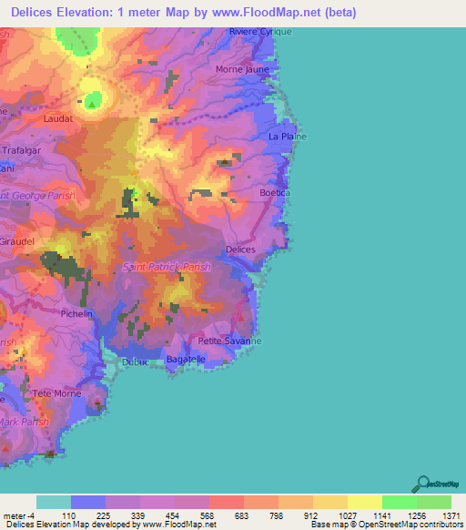 Delices,Dominica Elevation Map