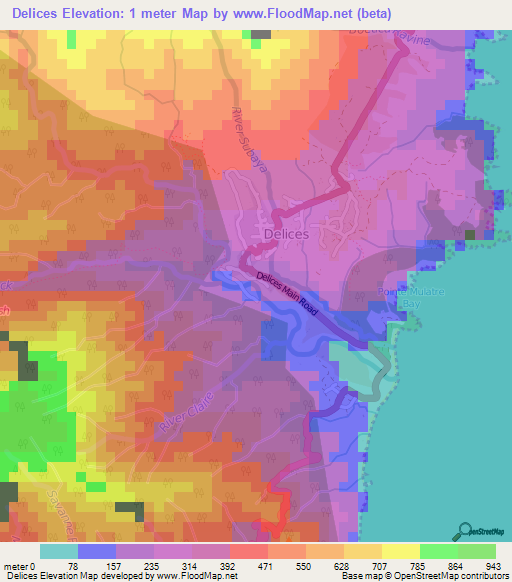 Delices,Dominica Elevation Map