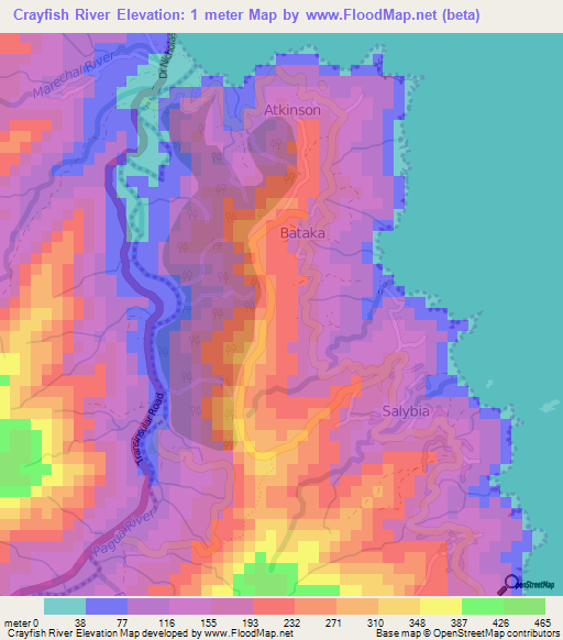 Crayfish River,Dominica Elevation Map