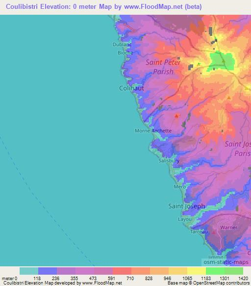 Coulibistri,Dominica Elevation Map