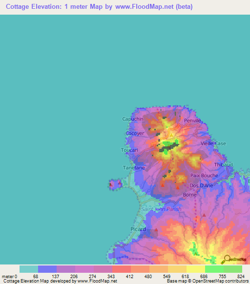 Cottage,Dominica Elevation Map