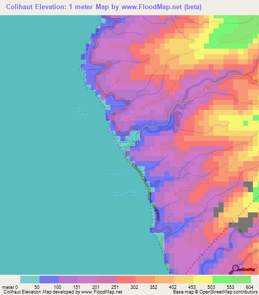 Colihaut,Dominica Elevation Map