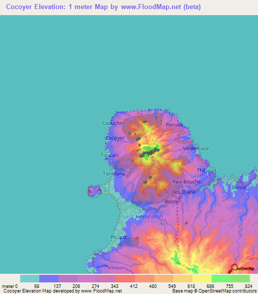 Cocoyer,Dominica Elevation Map