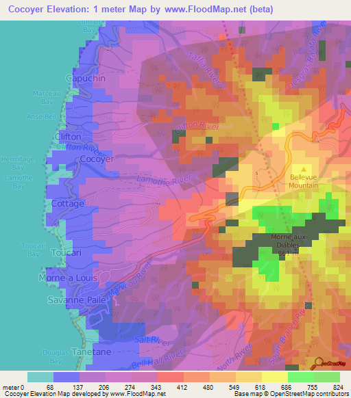 Cocoyer,Dominica Elevation Map