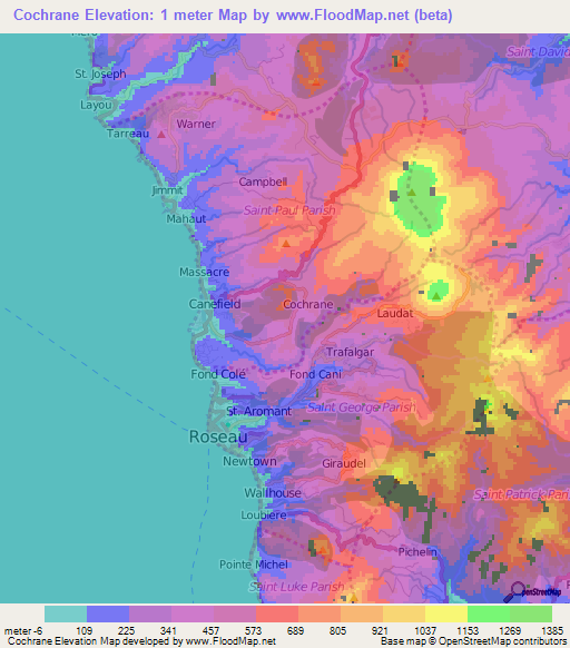 Cochrane,Dominica Elevation Map