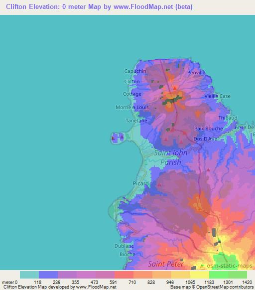 Clifton,Dominica Elevation Map