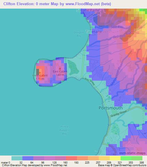 Clifton,Dominica Elevation Map