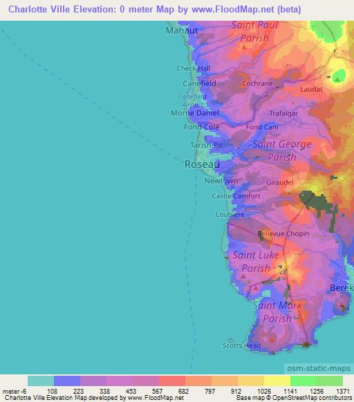 Charlotte Ville,Dominica Elevation Map