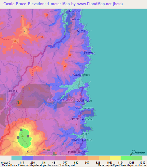 Castle Bruce,Dominica Elevation Map
